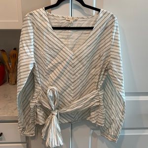 Black and white striped blouse w/ waist tie